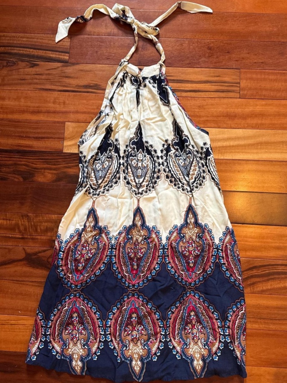 Boho Halter Sundress in Navy, Cream & Red